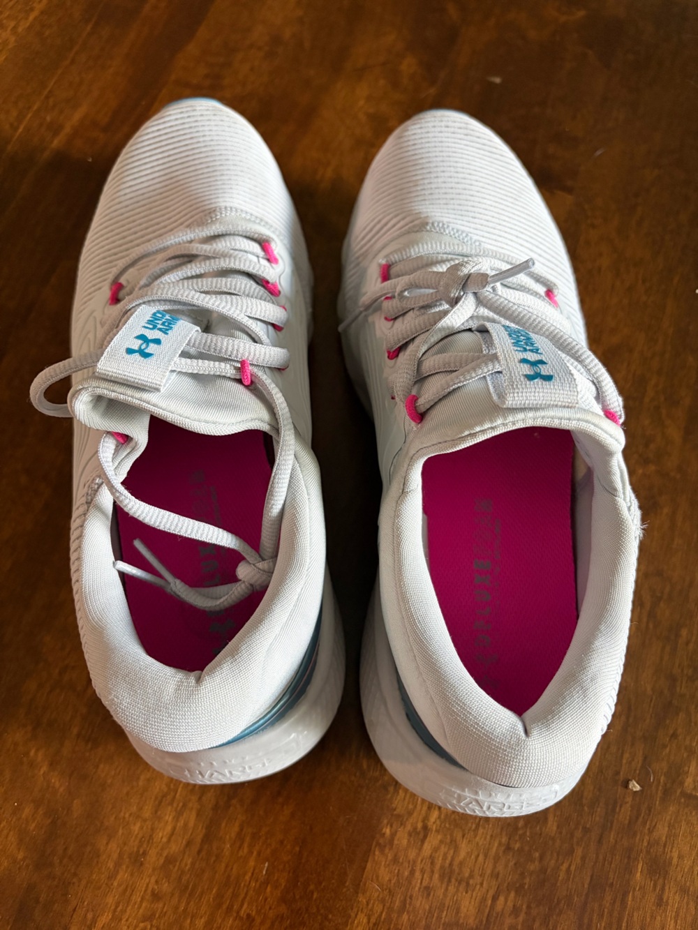 Under Armour White Women's Athletic Sneakers with Pink and Light Blue Details - Picture 3 of 4